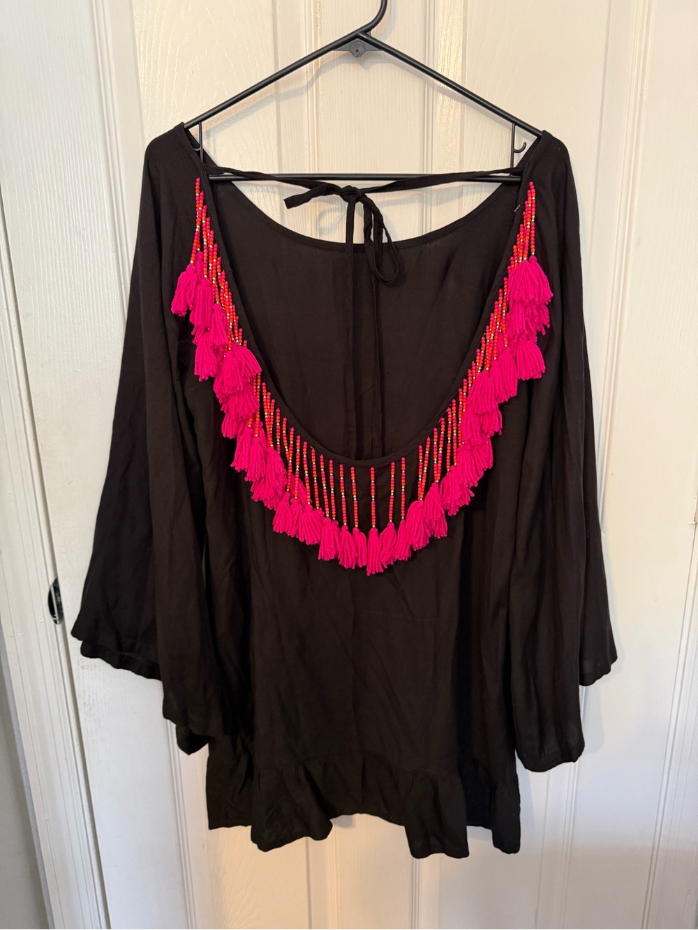 Sundress summer dress with Pink Tassel Trim